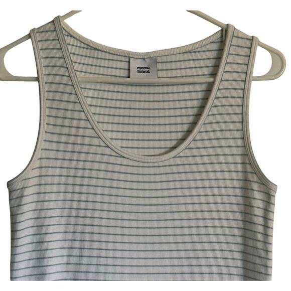 Mamalicious Maternity Ribbed Tank Jersey Midi Dress White Green Stripes Size L - Picture 4 of 7